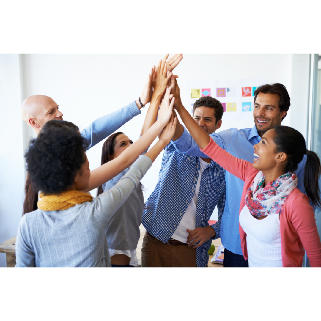 a group high-fiving