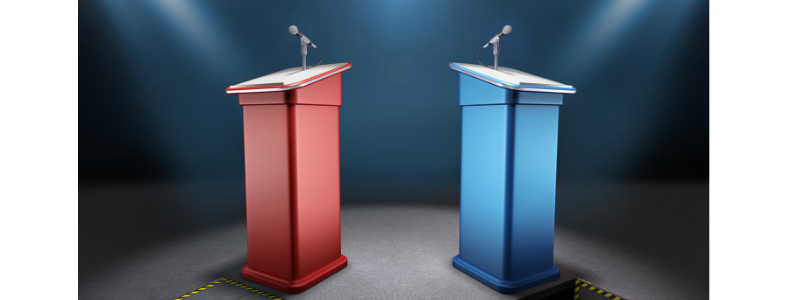 2 podiums set up for a debate