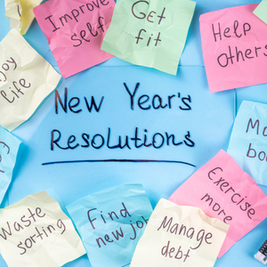 Sticky Notes with New Years Resolutions written on them.