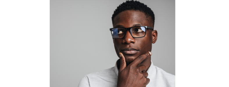 Man with thinking face, hand on chin