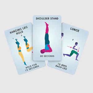 Get Fit Card examples: Lunge, Shoulder Stand, and Hanging Leg